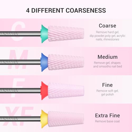 Image of MelodySusie 5 in 1 Nail Drill Bits, 3 /32'' Ceramic Cross Cut Bits, Suitable for Manicure Pedicure Cuticle Gel Polishing, Pink, Series Bit-M, Extra Fine