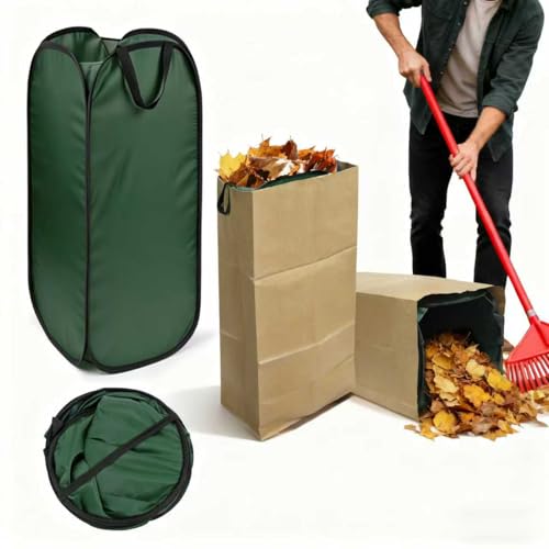 YIBOBO 2Pack Reusable Pop-Up Leaf Bag Funnel and Yard Waste Bag Holder for 30 Gallon Paper Lawn Bags Multi-Use Dustpan and Foldable Design for Effortless Leaf Collection