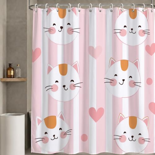 Rideau de baignoire imperméable polyester 120x180 lavable avec crochets rideaux douche chat