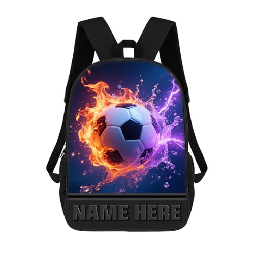Personalized Soccer Backpacks Set, Custom Name Sport Themed Backpack, 3D Effect Bookbag Travel Bags for Sport Lovers Fan (Soccer 5)