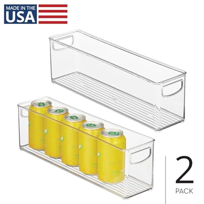 InterDesign iDesign Plastic Stackable Pantry Bin - Storage Bin with Handles for Cabinets or Fridge - Set of 2 - Clear