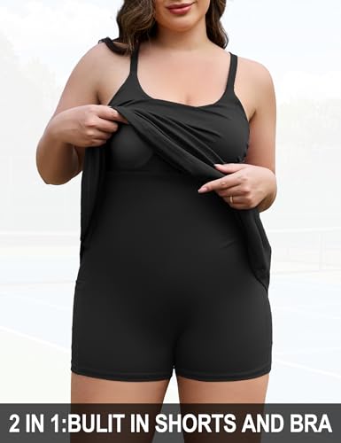 COOTRY Womens Plus Size Tennis Dress Built in Bra & Shorts Adjustable Straps Athletic Golf Workout Exercise Dress with Pocket3