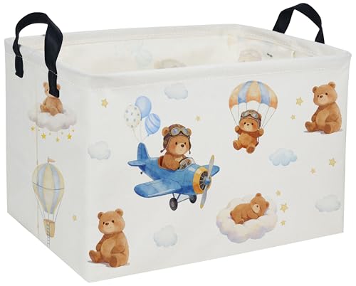 Image of Rectangle Kids Baskets Bear Basket Cute Storage Bin Organizer Boys Box for Room Decor Gift Basket(Bear)