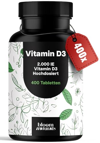 Vitamin D3 2000 IE hochdosiert - 400 Tabletten - Vitamin D - Produziert in Deutschland - Laborgeprüft - Verpackung kann variieren