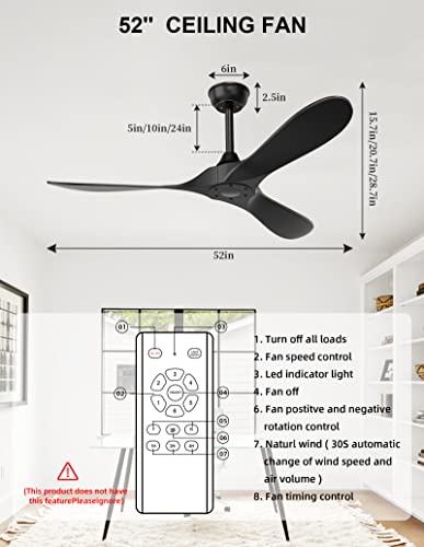 Beclog Ceiling Fan With Remote Control,Black Indoor & Outdoor Ceiling Fans With Noiseless Dc Motor And 3 Downrods.52Inches #TOP6