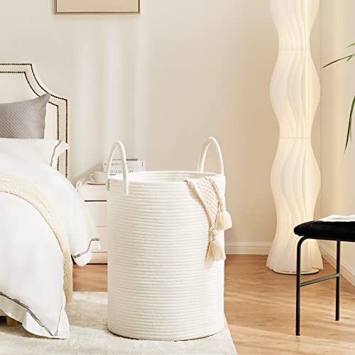 Fiona'S Magic White Woven Rope Laundry Basket, 58L Tall Laundry Basket For Blanket Storage, Large Baby Nursery Hamper For Laundry thumb #7