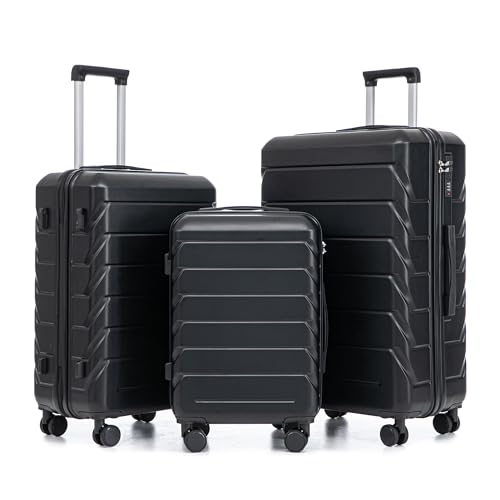 3 Piece Luggage Set, 3 Pcs ABS Hardside Luggage Sets TSA Lock Spinner Wheel Suitcases, 3 Piece Durable Suitcase Set Expandable Travel Luggage for Men and Women