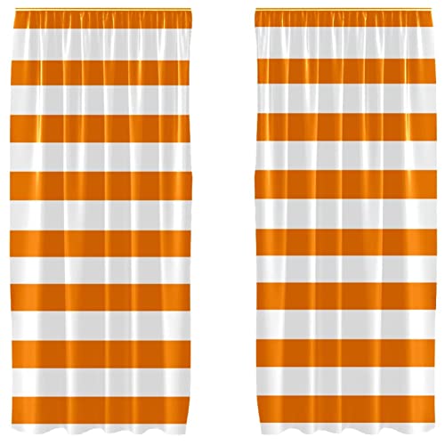 Cortinas opacas de microfibra de rayas blancas y naranjas, 2 paneles de 55x84" para salón 2