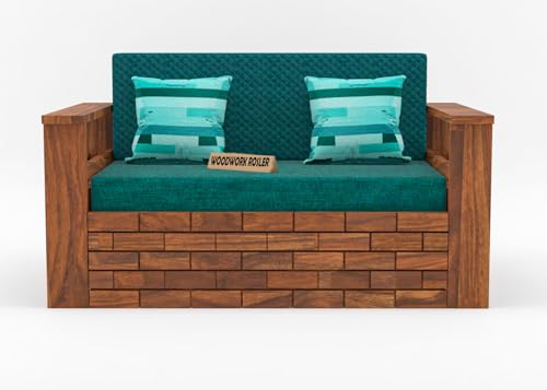 Image of Solid Sheesham Wooden Sofa Cums Bed with Mattresses for Living Room | Rosewood 2 Seater Sofa Cums Bed for Bedroom Without Pillow (C-Natural Finish)