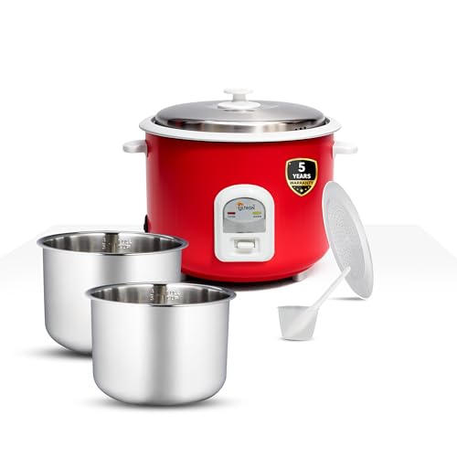 Image of ULTRON 1L Automatic Electric Rice Cooker with Double Aluminium Pot | Auto Cook & Auto Warm Function | Cool Touch Handles | Durable Body | 2 Year Product Warranty & 5 Year Heating Coil Warranty (red, 1 L)