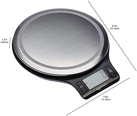 Amazon Basics Digital Kitchen Scale with LCD Display, Tare Function, Multiple Units, Weighs up to 11 Pounds, Batteries Included, Black and Stainless Steel - 5