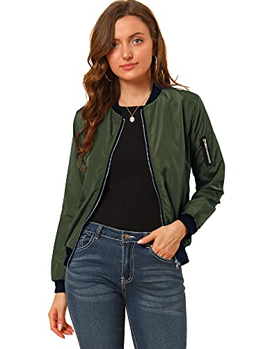 Blouson bomber coupe-vent décontracté avec poches veste légère femme vert foncé Small