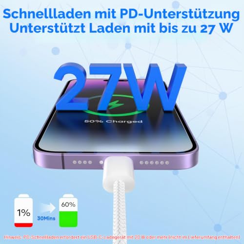 Esiposs USB C auf Lightning Kabel für iPhone (2 Stück, 1M+2M) – Ansicht 3