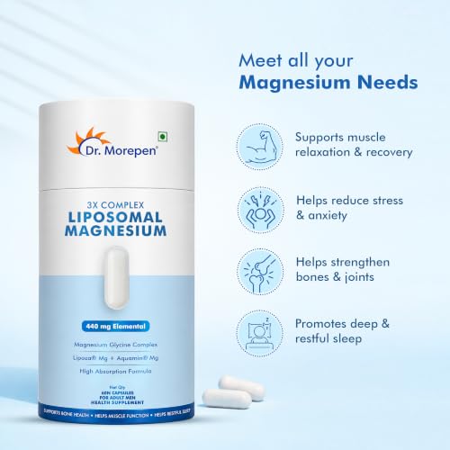 Image of Dr. Morepen 3X Complex Liposomal Magnesium | Aquamin & Magnesium Glycinate | 440mg Elemental | 600 IU Vitamin D2 + K2-7, B6 & B12 | Sleep Support & Muscle Recovery - 60N