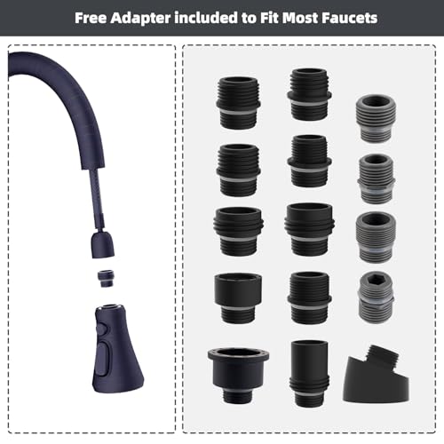 image for Hibbent Pull Down Spray Head, 3-Function Spray Nozzle with 15 Adapters