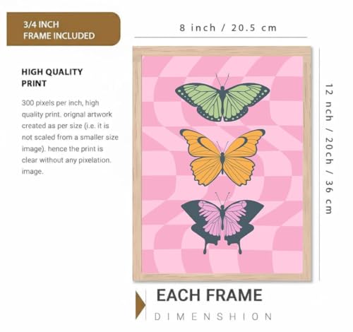 Image of BLINKART Butterflies Aesthetic Modern Art Walls With Frame | Natural Wood Texture | Living Room Bedroom Office Wall Decoration | Poster Home Decor Frames Wall Bedroom | 12x8 Inches (D572)