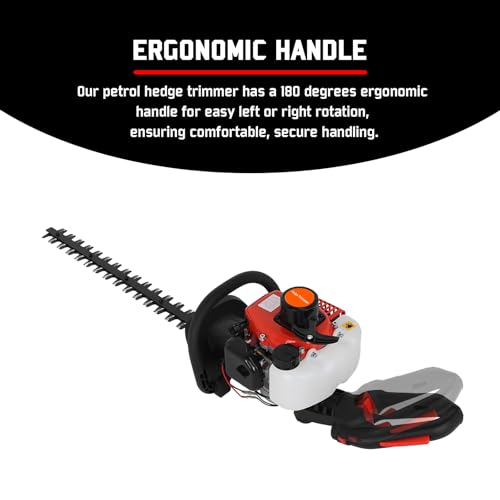 26Cc Petrol Hedge Trimmer, 24 Inch Double Sided Blades, High Power Copper Motor, 2 Stroke Engine, Thickened Splash Guard, Lightweight Anti Slip Handle, For Home Garden Yard (Red) - 4