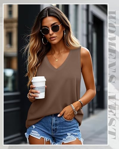 Huukeay 3 Pack Women's Tank Tops V Neck Loose Fit Casual Shirts Flowy Trendy Sleeveless Summer Basic Tee 2025 Fashion2