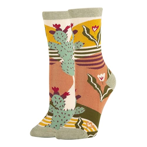Women’s Colorful Patterned Dress Socks, Premium Cotton Casual Fashion Crew Socks, Sol De Cactus