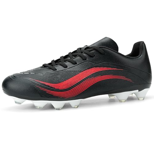 GOGOUP Zapatillas de Fútbol Hombre Spike Atletismo Profesionales Calzado de Fútbol Aire Libre Botas de Fútbol Zapatillas de Deporte Entrenamiento Negro Rojo EU43