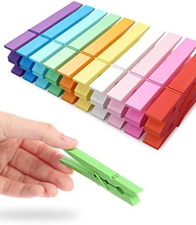 Colored Clothespins, Colorful Clothes Pins Wooden Clips Rainbow Colors 50 Pack Decorative Crafts Pegs Photos Pictures Decoration Clip Clothing Hanging Closepins, 2.9 Inch 5 PCS Per Color