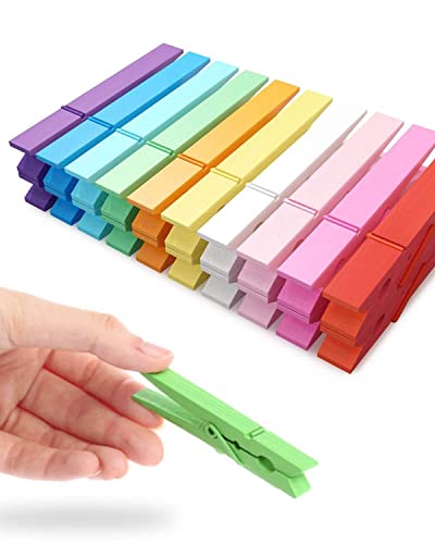 Colored Clothespins, Colorful Clothes Pins Wooden Clips Rainbow Colors 50 Pack Decorative Crafts Pegs Photos Pictures Decoration Clip Clothing Hanging Closepins, 2.9 Inch 5 Pcs Per Color #TOP2