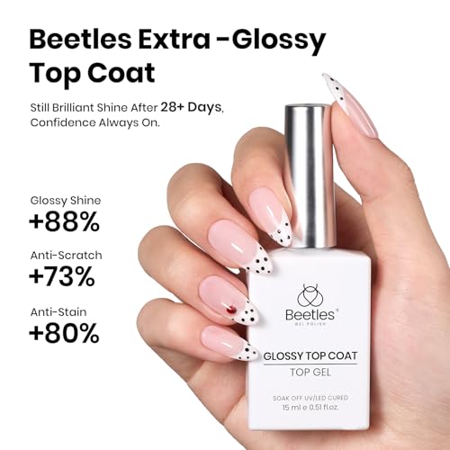Image of Beetles Gel Base and Top Coat Set with Protein Nail Dehydrator and Primer, 4 Pcs 15ml Extra Glossy Top Coat and Base Acid-Free & HEMA-Free Nail Prep Bond Primer for Acrylic & Gel Polish Gifts