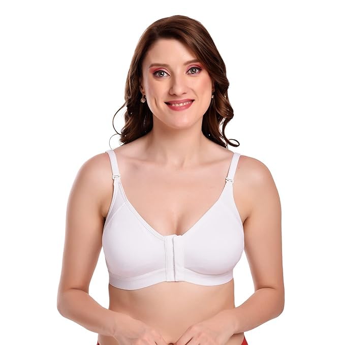 gleam bliss Women's Cotton Medium Coverage Non-Padded Anti Bacterial Front Open Bra