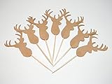 24 Kraft brown Deer Buck Head cupcake toppers food picks Baby Birthday Shower Christmas Party decor