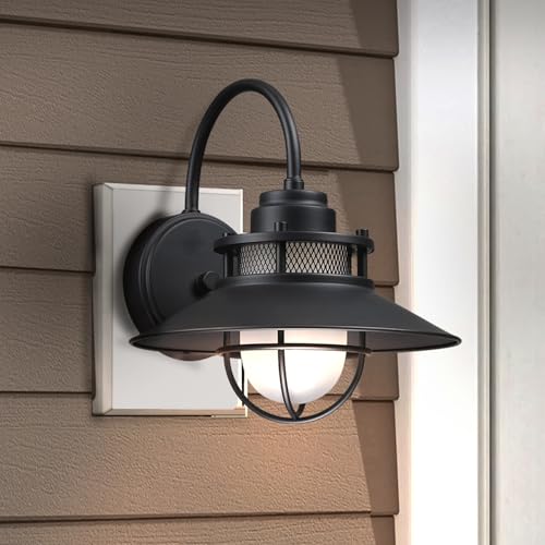 Image of Black Farmhouse Gooseneck Barn Light Dusk to Dawn - Outdoor Wall Lantern with Photocell Sensor Porch Light Dusk to Dawn Outdoor Sconce for Barn Garage Patio, E26