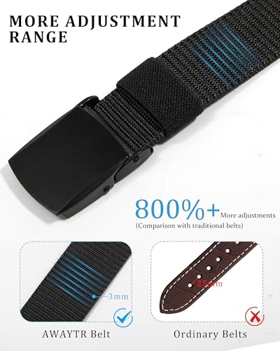 AWAYTR Mens Nylon Ratchet Belt - No Holes Casual Web Belt with Slide Metal Buckle for Jeans Golf2