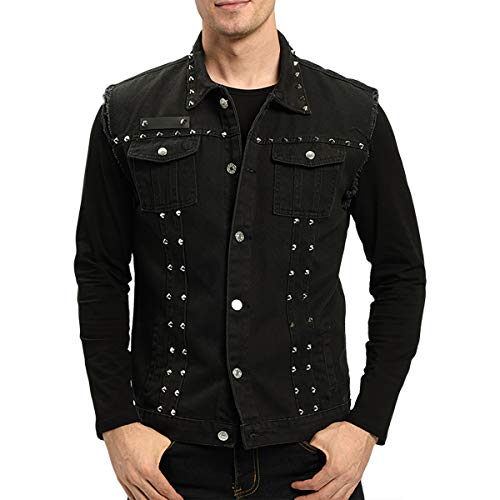 INVACHI Men's Slim Fit Punk Denim Vest Sleeveless Jeans Vest Jacket with Rivets2