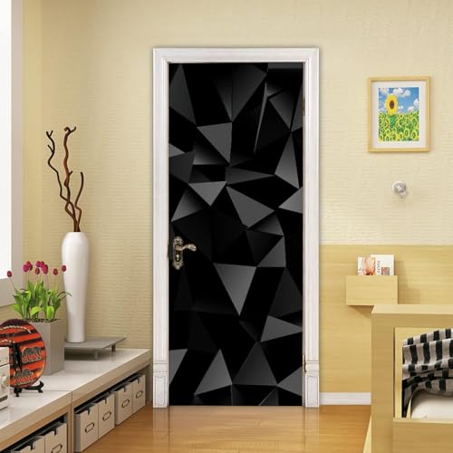 Tizhweqo Stickers Porte Trompe L'oeil Noir Noir Papier Peint Autocollant Pour Chambre Salon Décoration Stickers Muraux Sticker Porte 80x200 cm 7049a