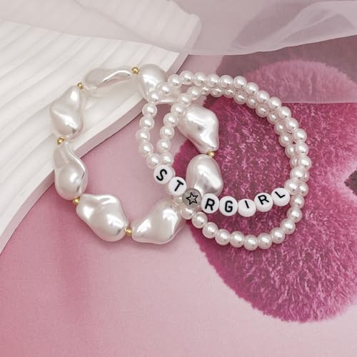 Image of 3 Pcs Star Charm Bracelet Set White Beads Stretch Bracelets Friendship Birthday Party Y2K Jewelry Gifts for Best Friends Bff