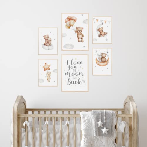 MeinBaby123® Plakat do pokoju dziecięcego, zestaw 6 plakatów DIN A4, obrazy ścienne z sentencją, tęcza, dekoracja do pokoju dziecięcego dla dziewczynek i chłopców, dekoracja do pokoju dziecięcego,