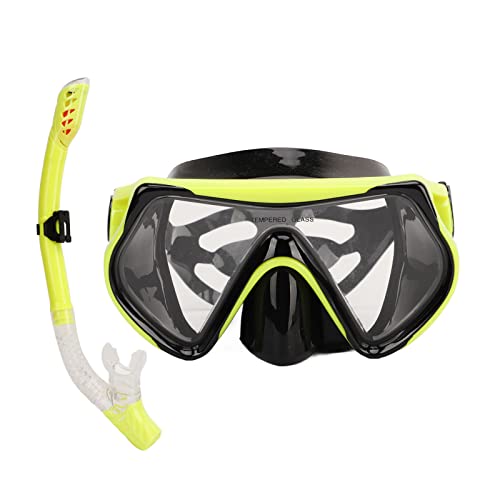 Snorkel Set, 1 Set Snorkel Goggle Breathing Tube Kit Adults Snorkeling Gear High Definition Tempered Glasses Snorkeling Mask Tube Kit for Swimming Training (Yellow)