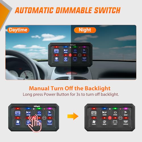Image of Nilight 8 Gang Switch Panel Blue 12V 24V Circuit Control System 4-Mode | Fuse Wiring Harness Automatic Dimmable LED Pod Toggle /Momentary /Strobe /Flash Modes for Car Pickup Truck Camper SUV