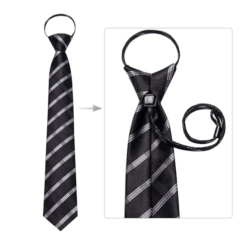 Image of Hi-Tie Zipper Ties for Men Pre-tied Tie Set Lapel Pin Pocket Square and Cufflinks Formal Business Wedding Adjustable Necktie