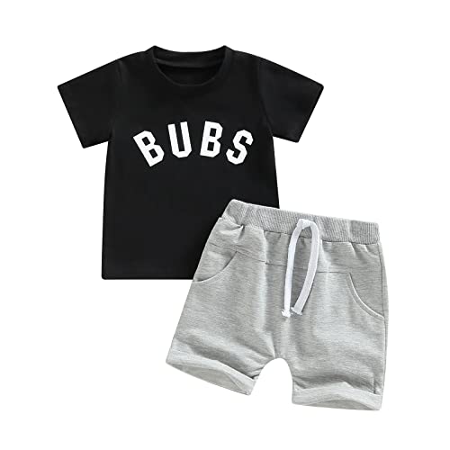 Image of YINGISFITM Toddler Baby Boy Clothes Letter Short Sleeve T Shirt Top Boys Shorts with Pocket Cute Summer Outfit 2Pcs Set