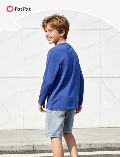 Image of PATPAT Boys Long Sleeve Shirts Cotton Solid Crew Neck Basic Shirts 5-16 Years