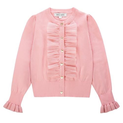 Image of Girls Pink Cardigan Uniform Sweater Button Knit School Cardigan for Girls 5-6