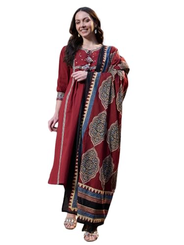 Image of Stylum Women's Solid Cotton Kurta Pant Dupatta Set