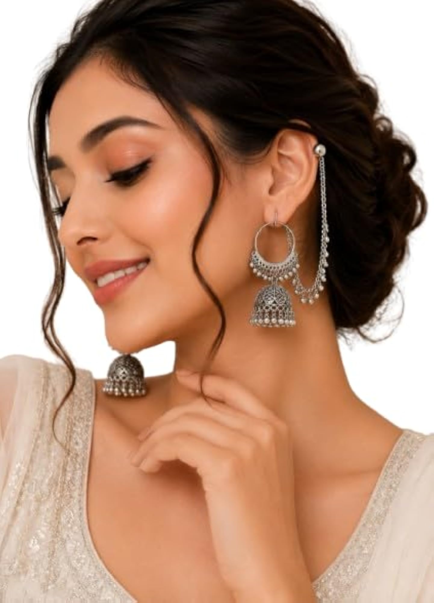 Hoop Jhumka Earrings for Women, Traditional Chandbali Style