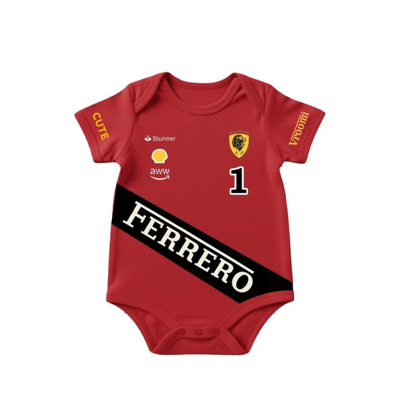 Image of Unisex Baby Half Romper with Racing Car Print, Soft Cotton Fabric, Short Sleeves, Round Neck, Comfortable Summer Wear for Infants Red 0-3M