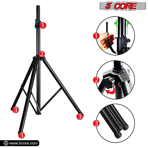 5 Core Pa Speaker Stands Adjustable Height Professional Heavy Duty Dj Tripod With Mounting Bracket And Tie, Extend From 40 To 72 Inches, Black - Supports 132 Lbs Ss Hd 1Pk #TOP5