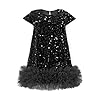Miipat Robe en Velours Fille de Paillettes Scintillantes Robes Petite Filles Cap Manches Princesse Enfant Vêtements pour Fête d'anniversaire Festival (Noir Velour, 5-6 Ans