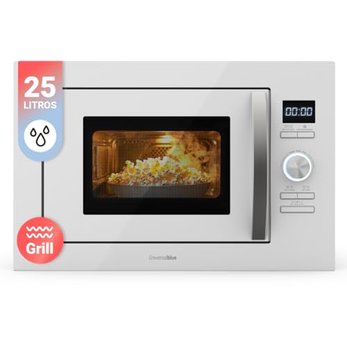 UNIVERSALBLUE Microondas 25 Litros Cristal Blanco Encastrable | Microondas de Encastre con Grill...