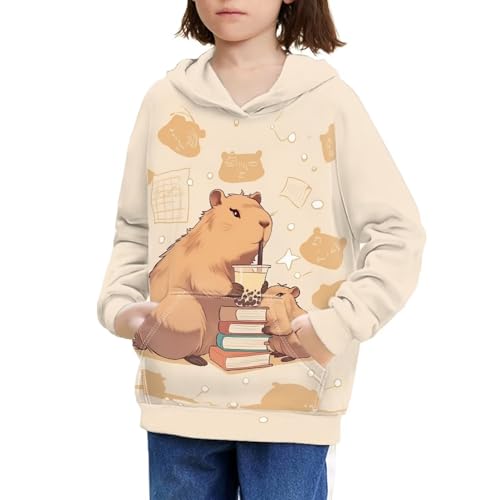 Capybara Hoodies Graphic Sweatshirt for Kids Girl 8T-10T Book Lover Pullover Hoodie Long Sleeve Shirt with Pocket Athletic Workout Sweatshirt Back to School Fall Outfits3