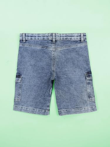 Image of KiddoPanti Boys Knee Length Cargo Denim Shorts with Flap Pockets & Button Closure Casual Wear