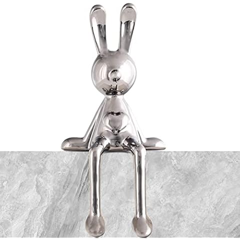XMGZQ Cute Balloon Rabbit Statue Resin Sculpture Animal Figures Home Decor Modern Nordic Home Decoration Accessories for Living Room (Small Rabbit, Silvery) Cover